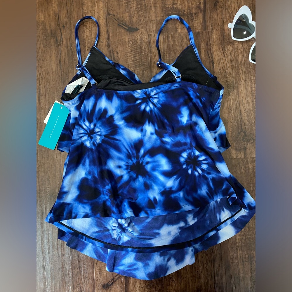 Women's UPF 50 Tiered Tankini Top - Aqua Green - Picture 5 of 6